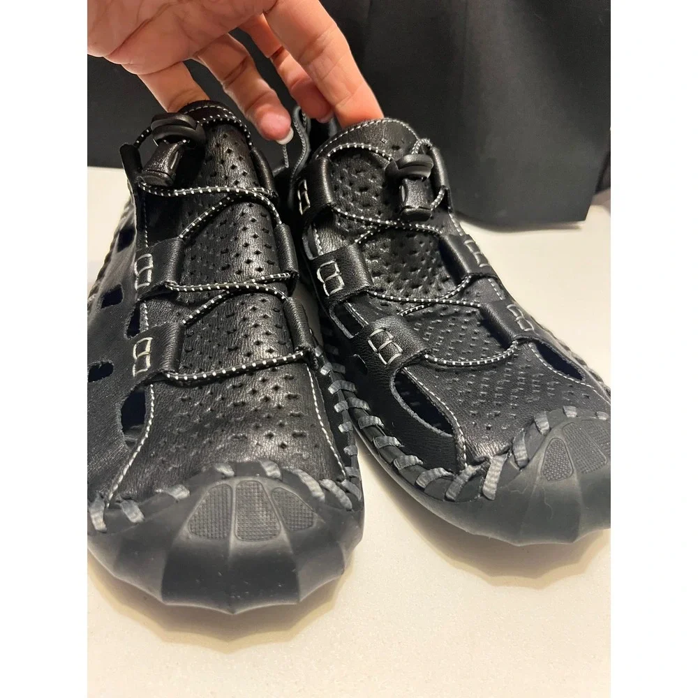 Black Leather Fisherman Sandals Mens Size 12.5 EU 48 Orthopedic Shoes Walk